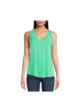 Time & Tru Jade Green V-Neck Swing Tank High Low Sleeveless Jersey Size Various